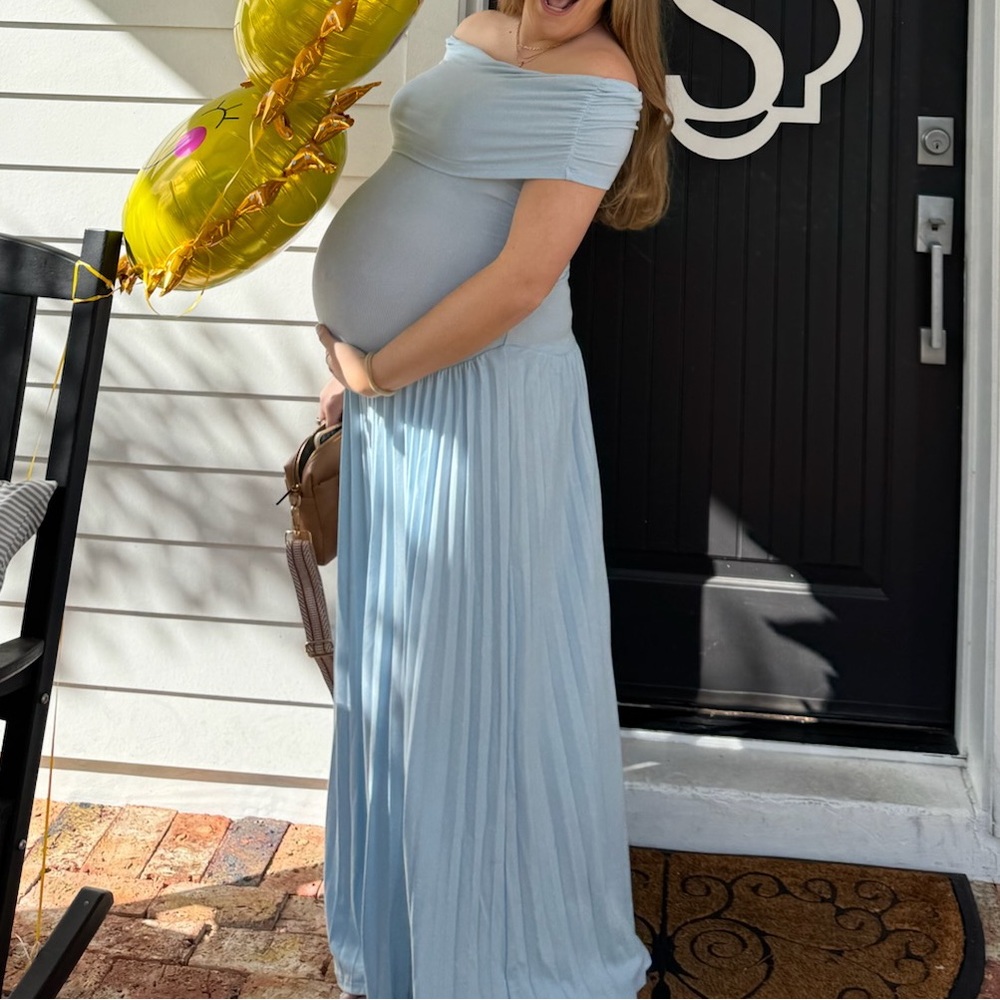 Revolve Field of Dream Lioness Light Blue Off-Shoulder Gown